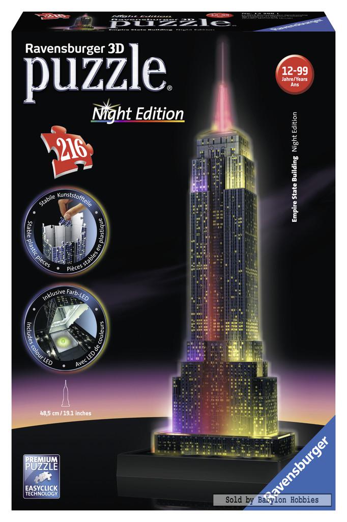 picture 1 of 216 st legpuzzel: Puzzle 3D Night Edition - Empire State Building bij nacht (door Ravensburger) 125661