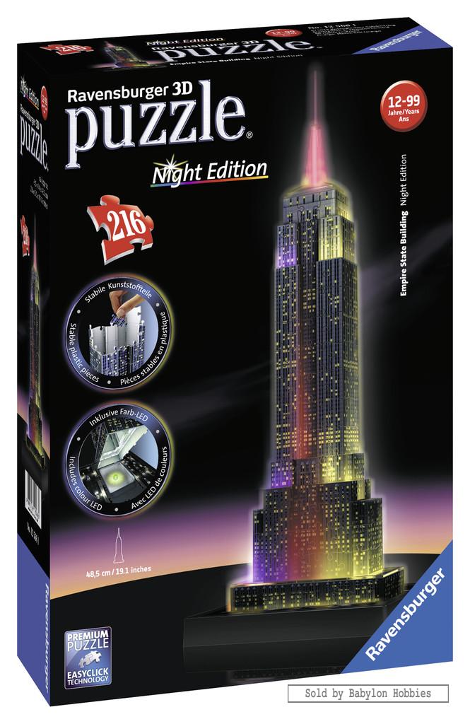 picture 4 of 216 st legpuzzel: Puzzle 3D Night Edition - Empire State Building bij nacht (door Ravensburger) 125661