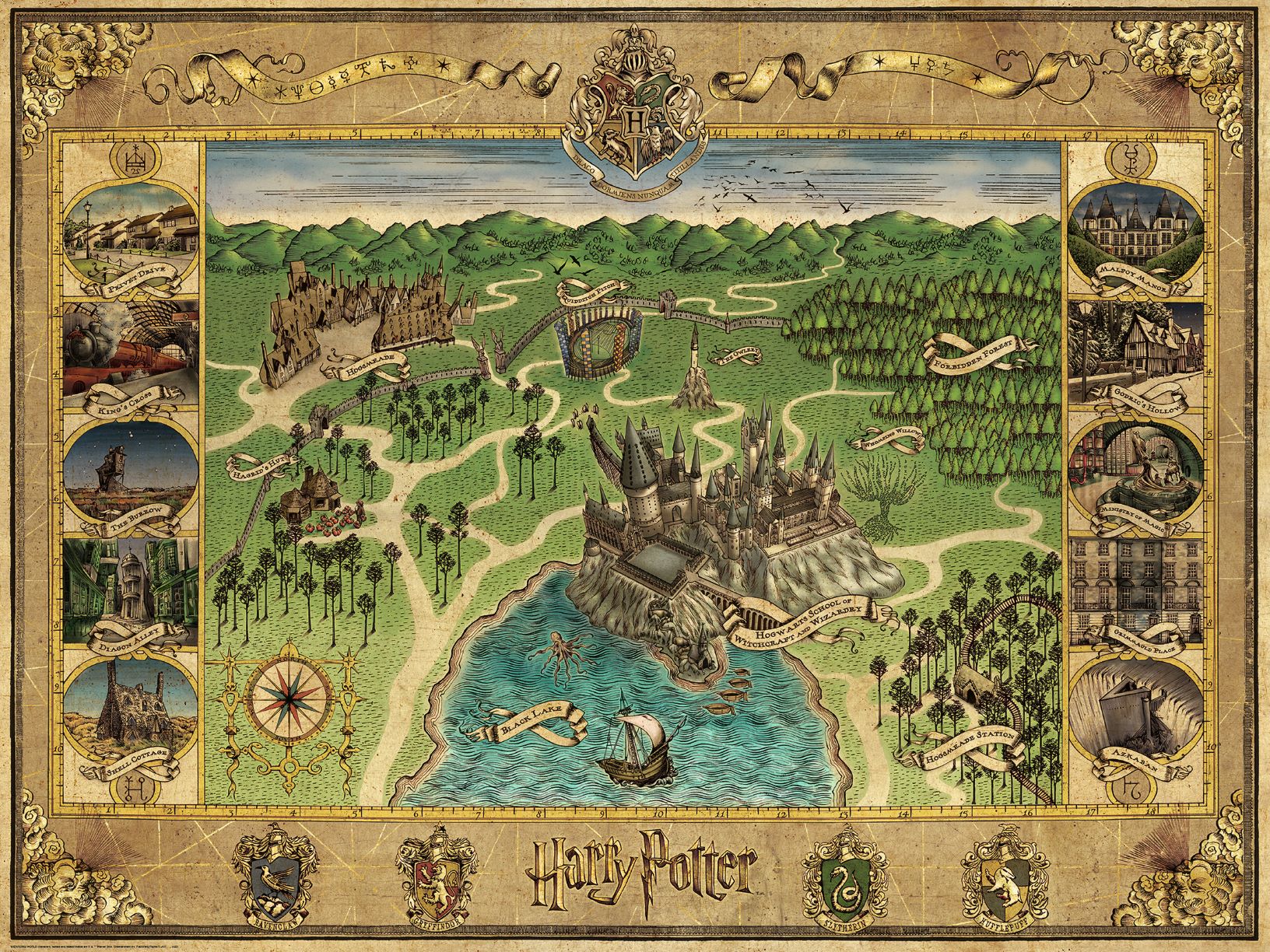picture 2 of 1500 st legpuzzel: Harry Potter Hogwarts Map (door Ravensburger) 165995